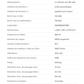 Perforateur sur batterie 18V 900W