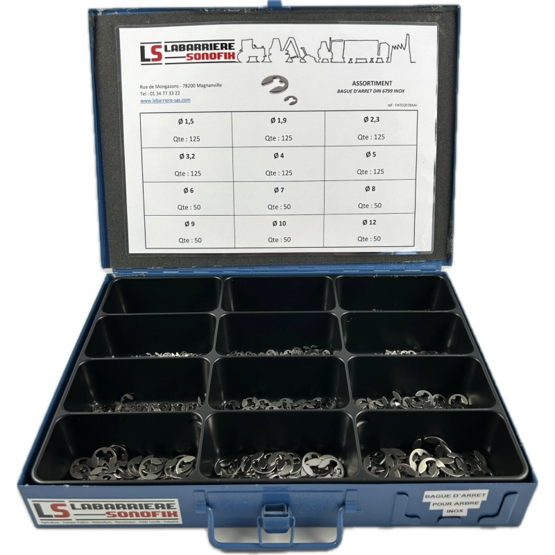 Coffret 1050 Bagues Arrêt INOX din 6799 M1.5 à M12
